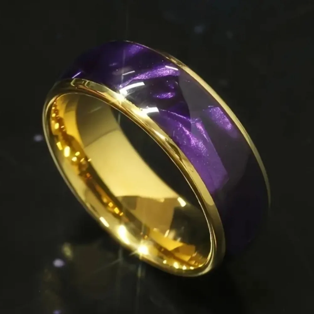 🆕️MENS STYLISH TUNGSTEN GOLD RING SIZE 13~PURPLE INLAY PROMISE/WEDDING RING (M)